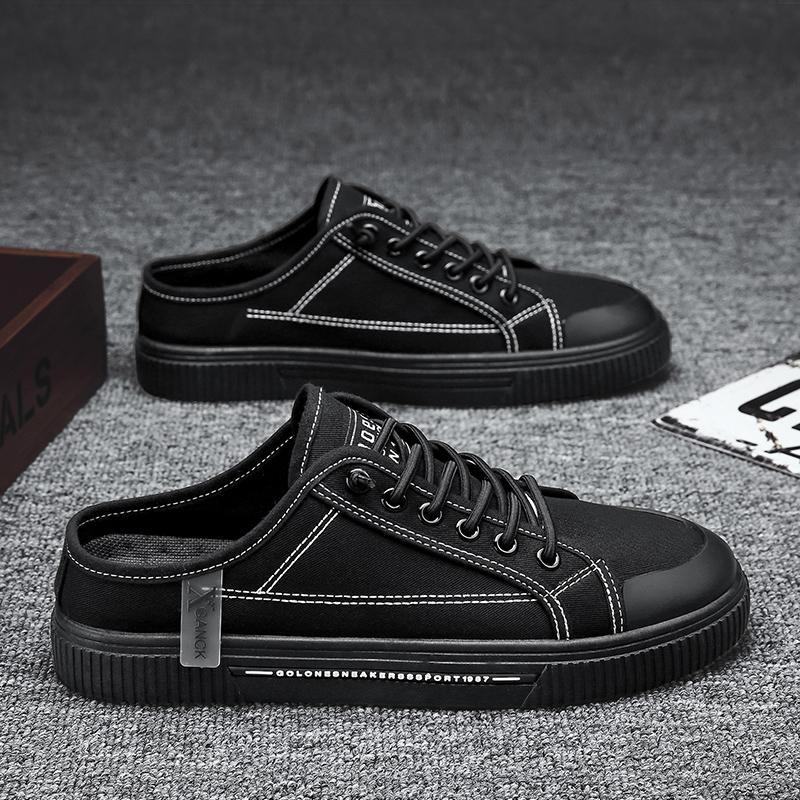 

2025 Новые Модные Черные Холщовые Туфли Классические Универсальные Плоские Полушлепанцы Удобные и Дышащие Кроссовки для Ленивых Мужчин 39