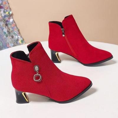 Botas Rojas de Forro Polar, Zapatos de Novia, Botas Gruesas de Maternidad para Boda, Zapatos de Boda, Zapatos de Talla Grande