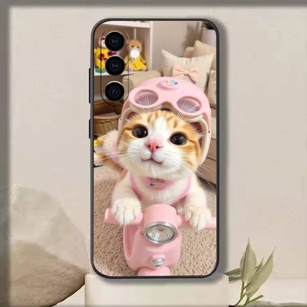 Funny Cute Cat Phone Case For Samsung Galaxy A73,A72,A71,A70,A53,A52,A51,Soft Silicone Black Cover