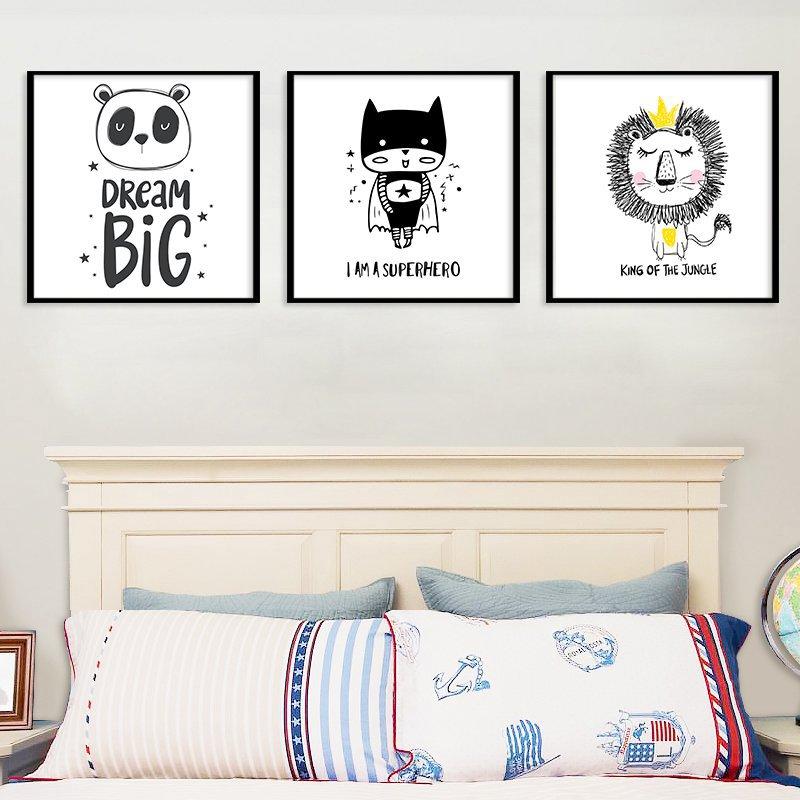 Panda lion cat dream big Cartoon Animal Panda Lion Canvas Children Room Kindergarten Decorative Hanging Painting Canvas Painting No Frame