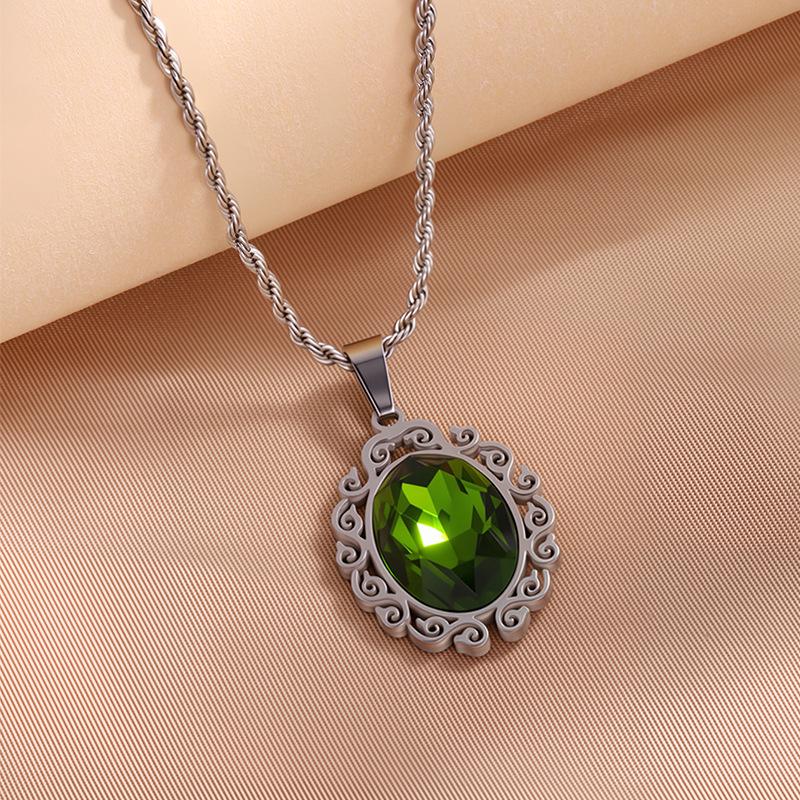 European & American Fashion Exquisite Titanium Steel Necklace with Colorful Zircon & Geometric Pendant for Women