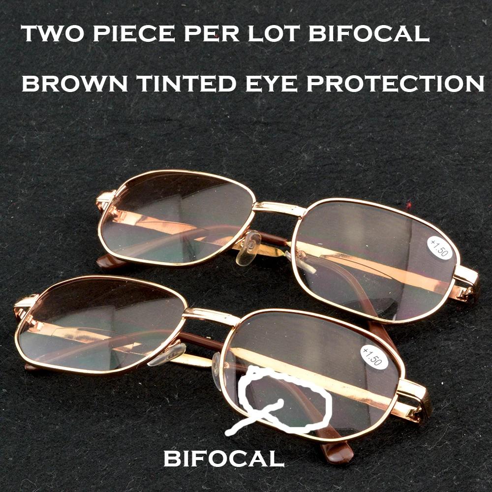 

Two Piece Set In A Lot Gold Frame Bifocal Reading Glasses Men Brown Tinted Lenses Glasses Women Eye Protection +0.75 to +4 +3.50 коричневий
