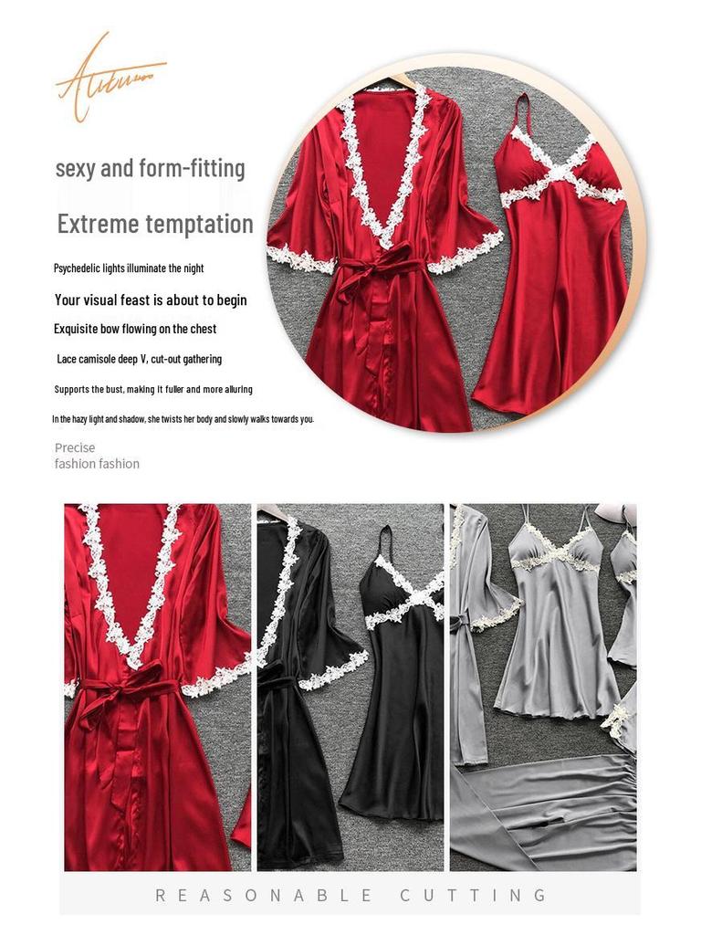 2019 Europäischer & Amerikanischer Damen Übergröße Sexy Pyjama Set: Sommer Braut Morgenmantel mit halben Ärmeln & Bademantel