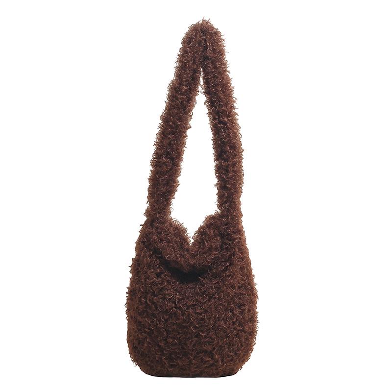 Мягкая пушистая меховая наплечная сумка на осень/зиму 2025 - Вместительная универсальная сумка-тоут кроссбоди кофейный