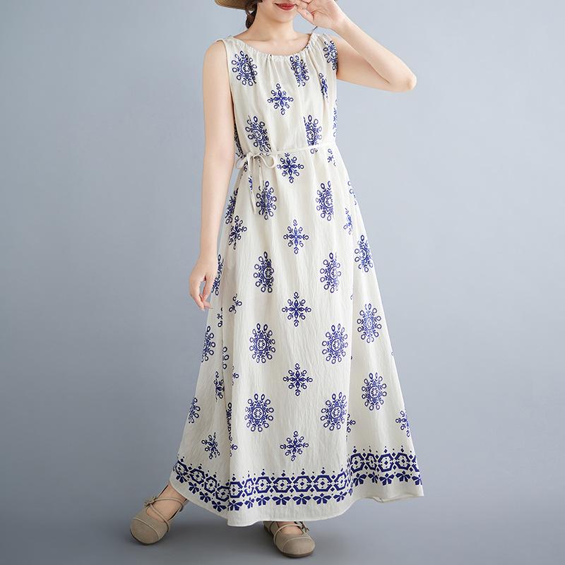 2026 Summer Ethnic Print Loose Dress - Women s Travel & Vacation Style Plus Size, One Size