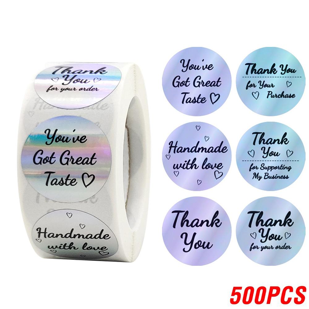 500pcs Rainbow Laser Thank You Stickers 1inch Small Business Stickers Adhesive Labels for Boutiques Wrapping Supplies