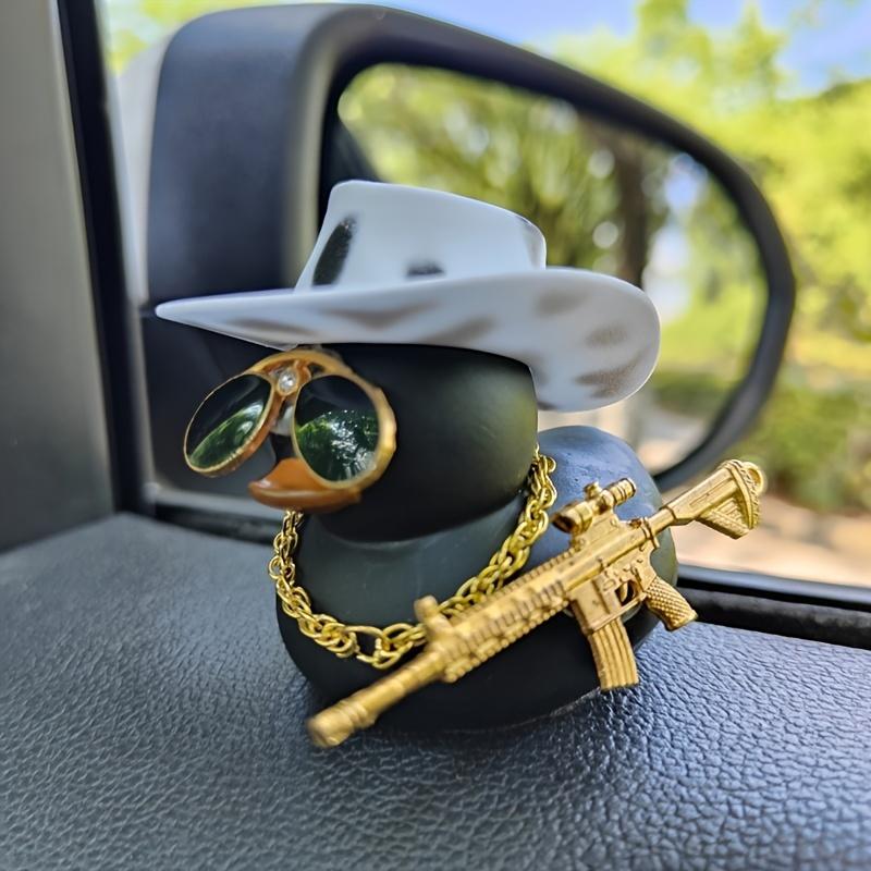 Cute Cowboy Hat Black Duck Car Ornament - Rear View Mirror Exclusive Decor | Fun Contrast Auto Interior Gift