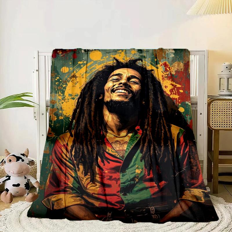 Bob music Vibrant Art Blanket Flannel Blanket for bed, sofa, Camping, Hiking, Picnic Essentials, gift for family Fan gifts