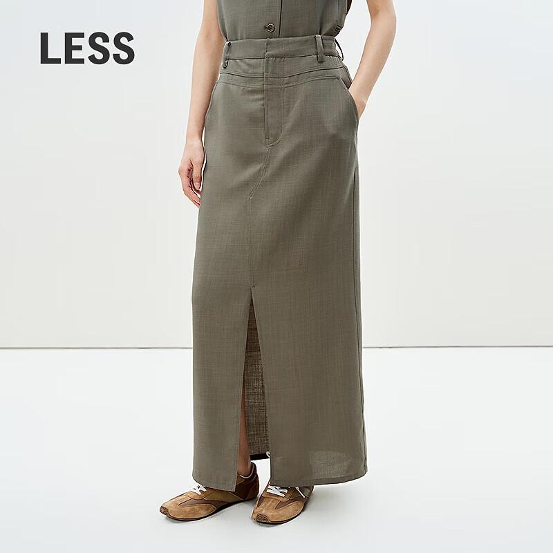 LESS 2025 Summer Straight Slit Wool Midi Skirt M