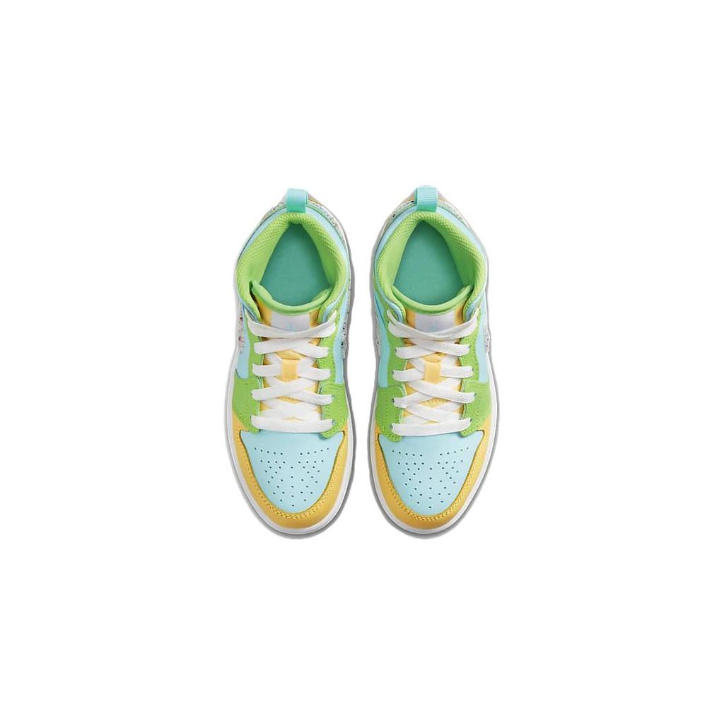 Air Jordan 1 Mid SE PS Recycled Grind Kids Sneakers Blue Glacier-Ice Citron-Pulse DX4370-400