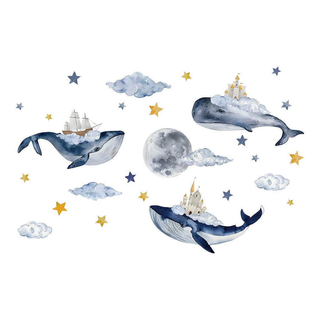 1pc Cartoon Cute Whale Seaworld Wall Stickers for Kids Room Children's Room Removable Living Room Nursery Decoration Wall Decals