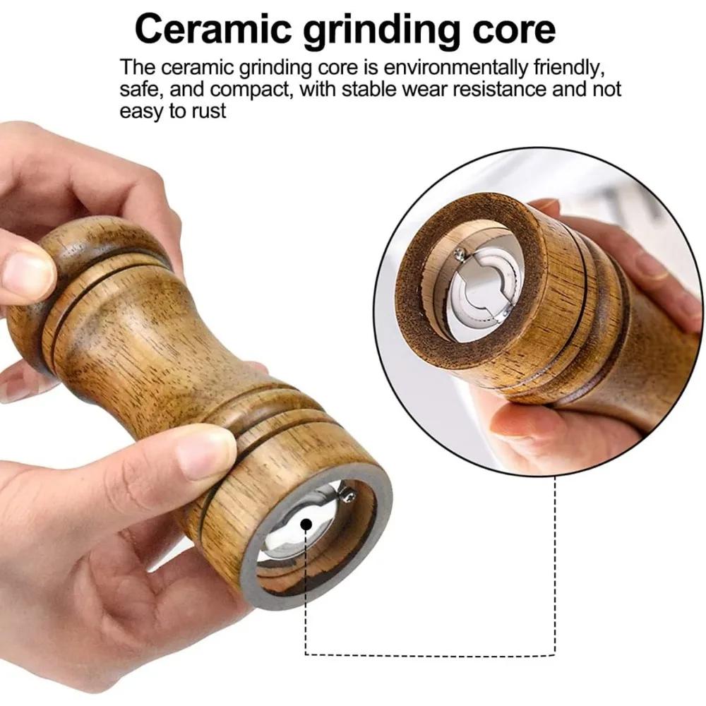 Wooden Pepper/Salt Mill Adjustable Ceramic Mill Hand-Operated Spice Grinders for Home Kitchen Use