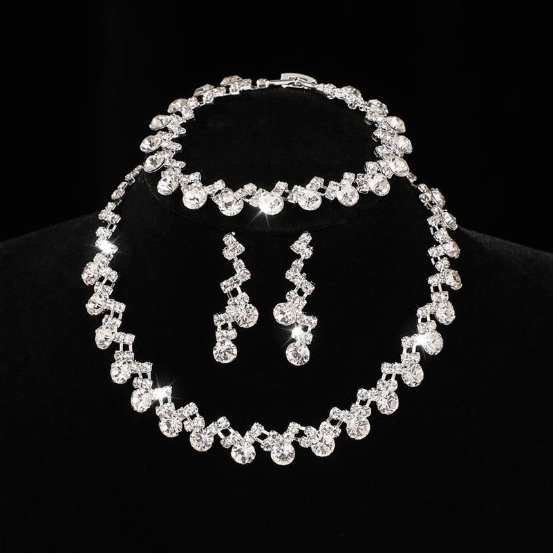 Bridal Accessories Three-piece Set Wedding Fashion Full Diamond Zircon Water Drop Necklace Earrings Wedding Accessories