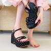 thick-soled cross-strapped small floral sandals, summer new wedge heel sweet one-word sandals