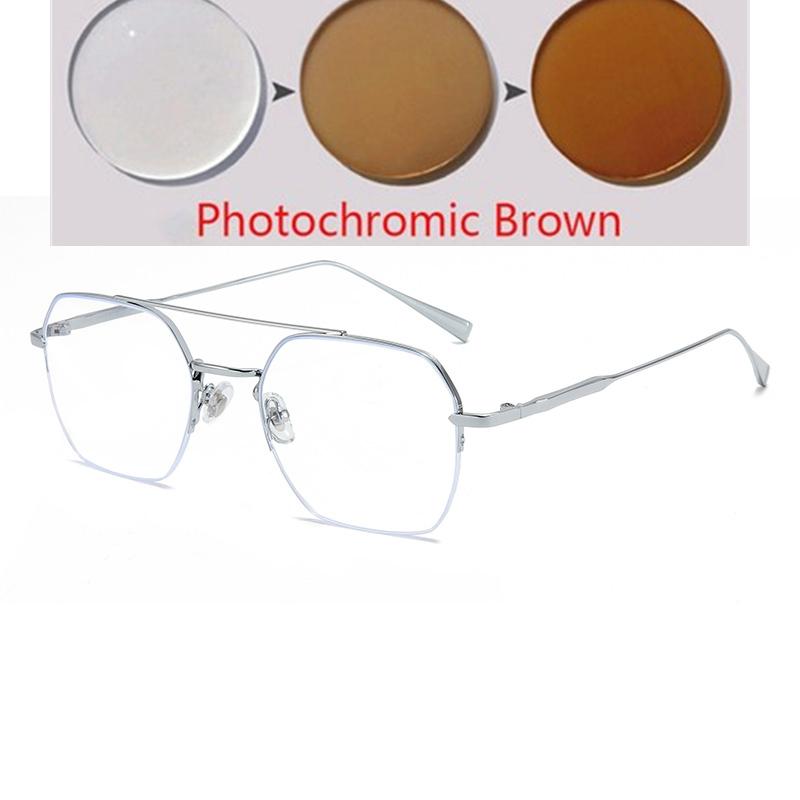 Half Frame Blue Light Blocking Polygon Nearsighted Glasses Women Men Short-Sight Prescription Spectacles 0 -0.5 -0.75 To -6.0