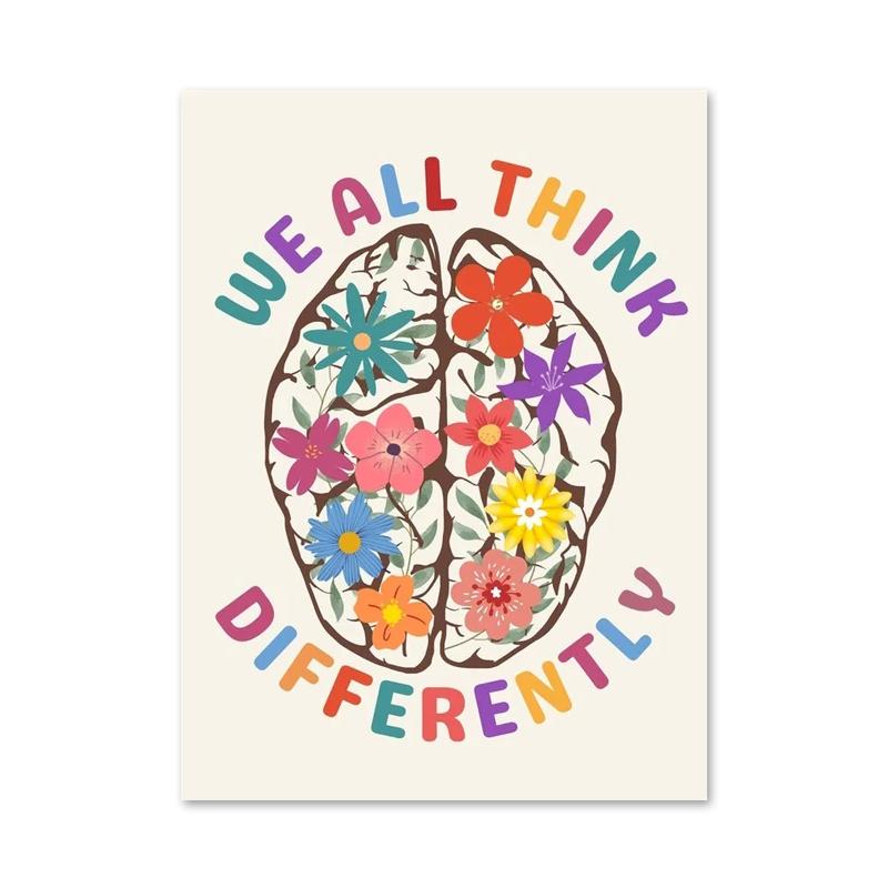 

Плакат с изображением исцеляющего мозга Мы все думаем по-разному Картина на холсте Психолог по нейроразнообразию Настенная картина Декор для дома в офисе 30x40cm No Framed