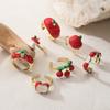 18K Gold Plated Brass Enamel Drop Glazed Red Apple Cute Sweet Fruit Ring, Ladies' Adjustable Opening Zircon 1 Piece