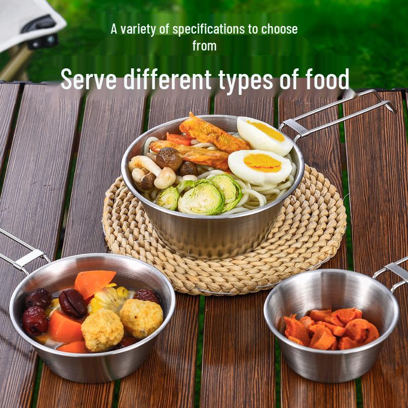 304 Stainless Steel Portable Sherpa Bowl: Multi-purpose, Foldable, Hangable Over Open Flame for Outdoor Camping and BBQ - Soup Cup