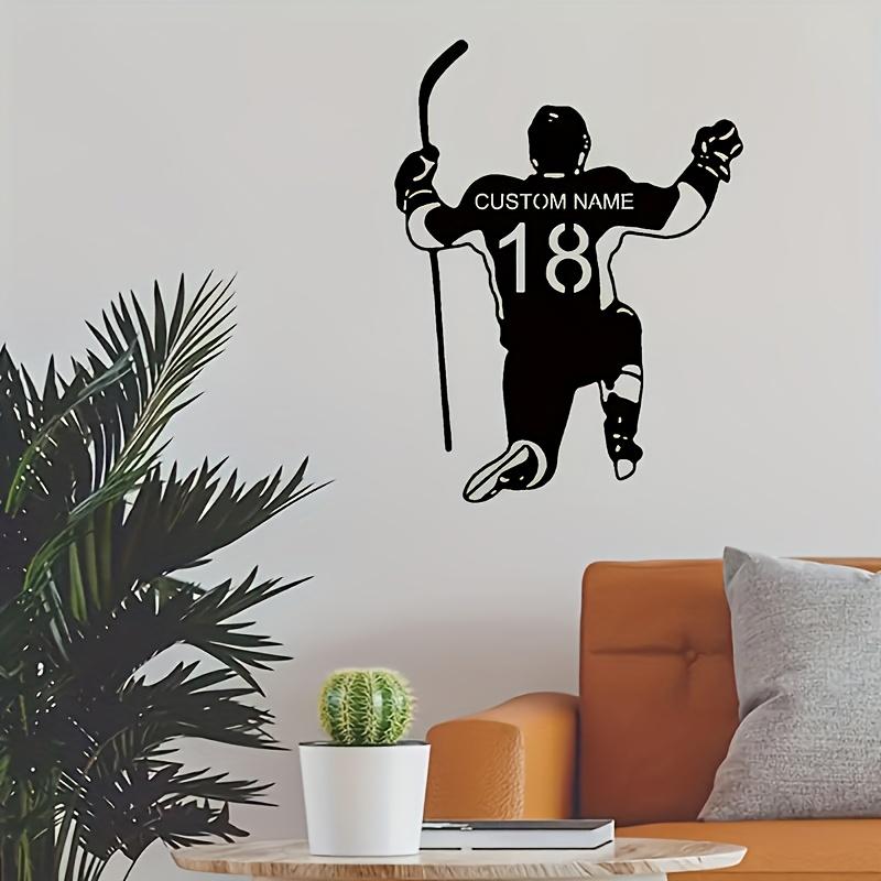 Vintage Hockey Player Metal Wall Art Custom Black Matte Sign