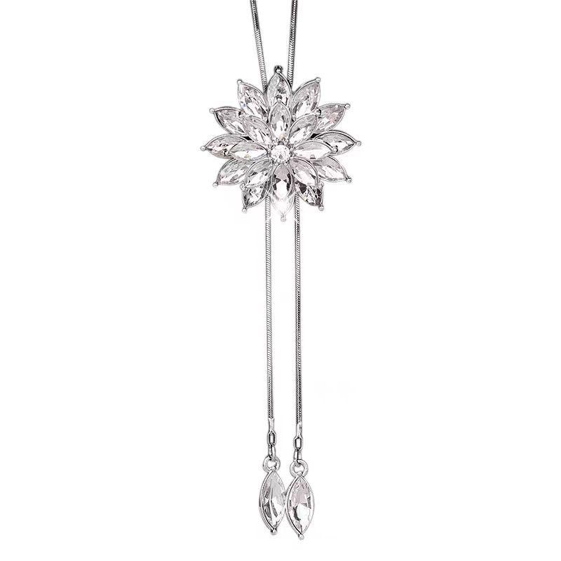 Elegant Crystal Snowflake Tassel Necklace - Korean Style Adjustable Sweater Chain for Women белый