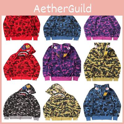 Damen Herren Bape Zip-Up Jacke Hai-Druck Kapuzenpullover Streetwear Mode