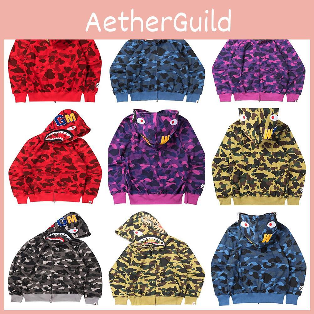 Women Men Bape Zip Up Jacket Shark Printing Hoodie Streetwear Fashion