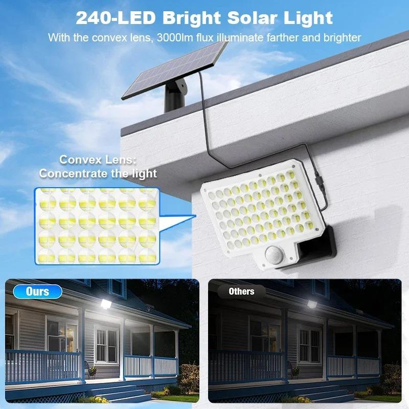 Nice Solar Lights Outdoor 240 LED 3 Modes Motion Sensor Flood Lights With Remote IP65 Security Solar Lights For Outside Wall Lig