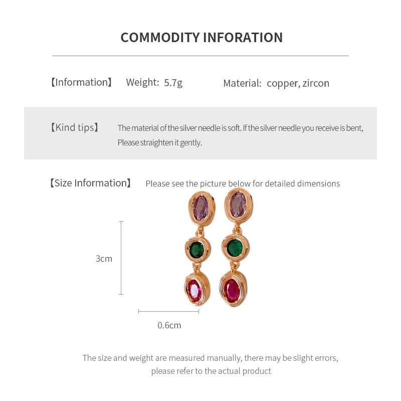 Vintage Silver Needle Zircon Oval Earrings - Retro High-End Women's Jewelry