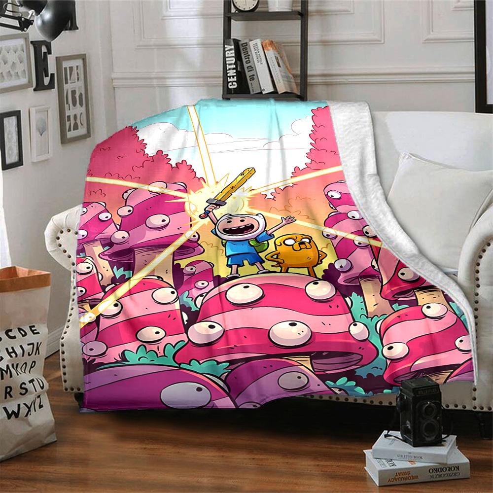 1pc Adventure Time Blanket Lightweight Flannel Throw For Sofa, Bed, Travel, Camping, Livingroom, Office, Couch, Chair, And Bed