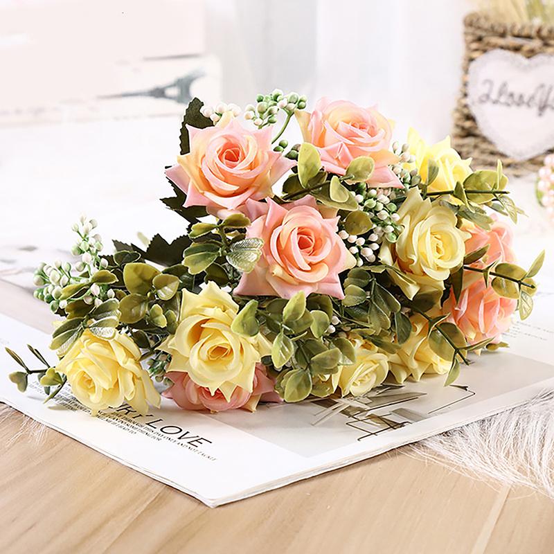 Rose Wedding Artificial Flower Bridal Bouquet Diy Wedding Home Table Center Decoration Simulation Plant Shoot Prop Fake Flower