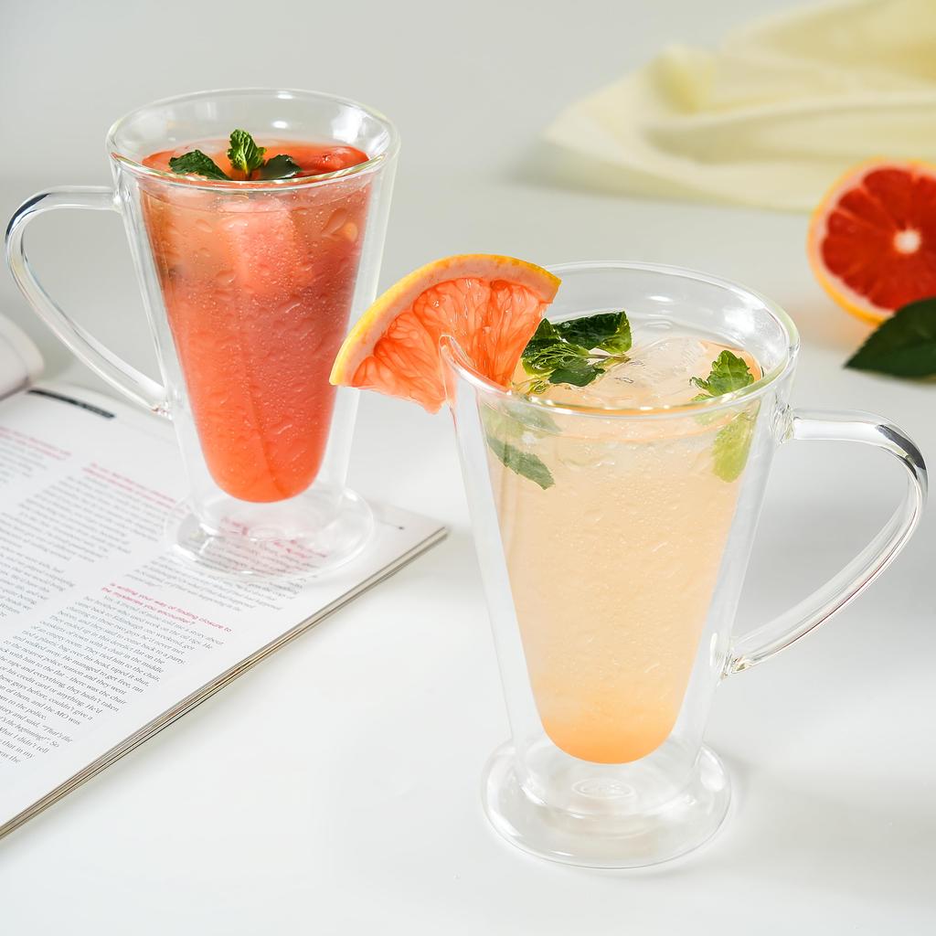 Double Wall Glass Coffee Mugs 13oz/400ml, Clear Glass with Handle,lnsulated, Cappuccino,Tea, LatteCups