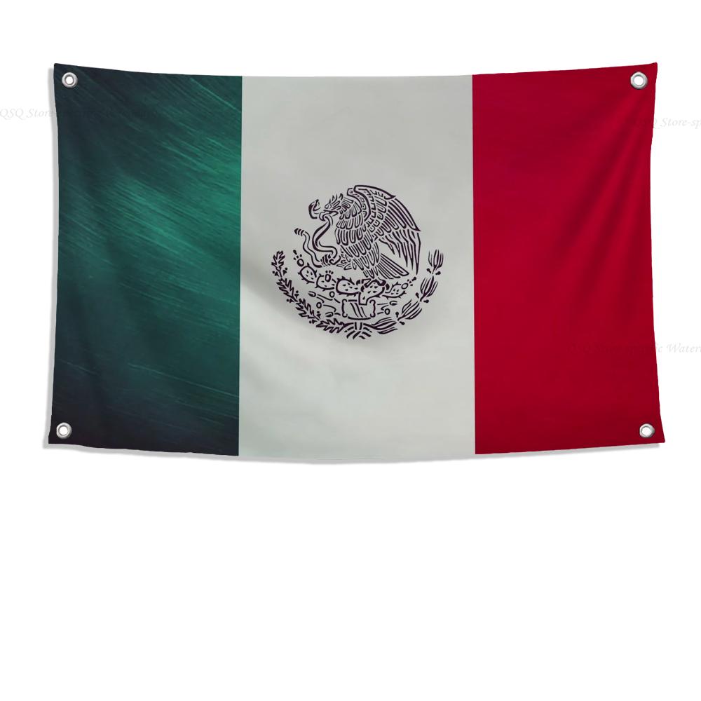 1pc Mexican Flag Banners Four Hole Flag Polyester Outdoor Decor Room Aesthetic