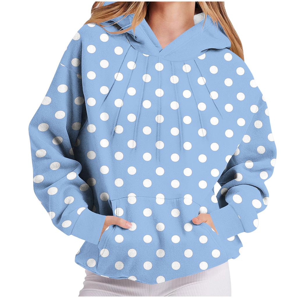 Damen Langarm Kapuzensweatshirt mit Polka-Dot-Print und Brustfalten