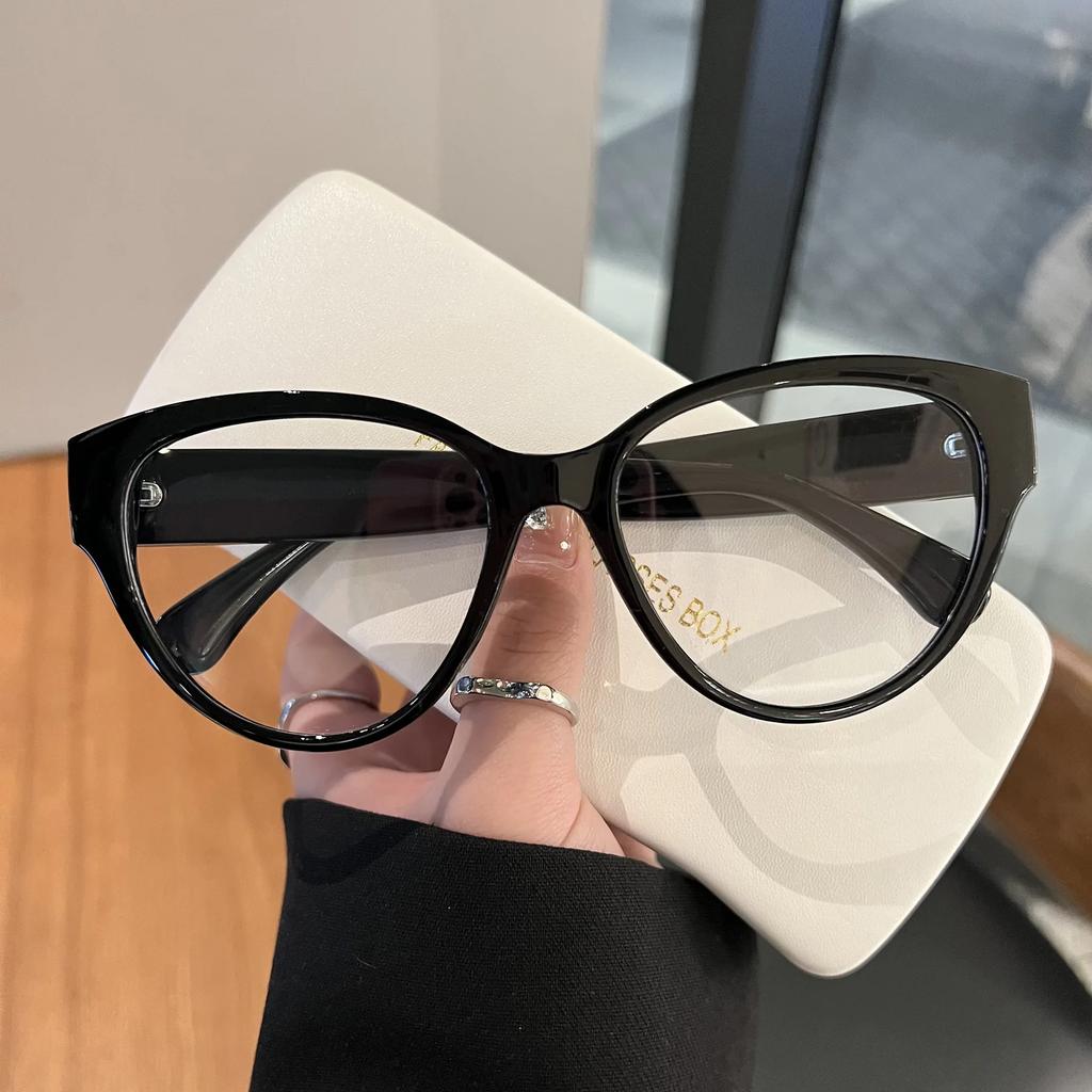 Love Retro Large Frame Myopia Glasses for Women Korean Cat Eye Heart Black Anti Blue Light Eyewear