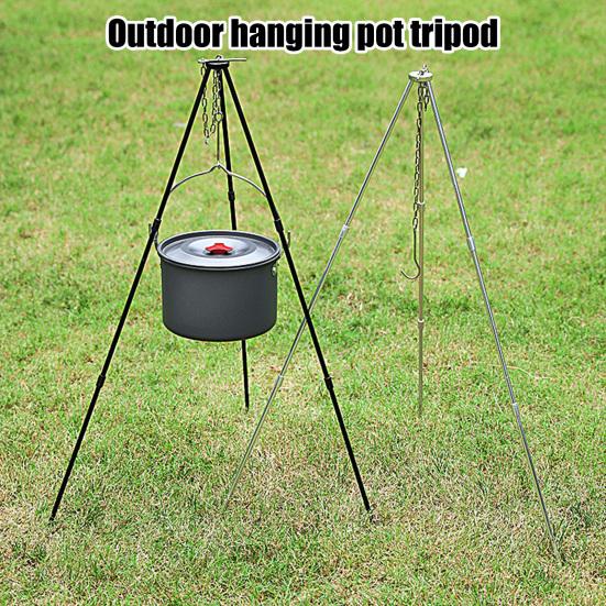 Camping Tripod Cooking Trivet Set with Adjustable Hanging Chain Duty Aluminum Alloy Pot Bracket with Portable Storage Bag Rust-Proof Stand