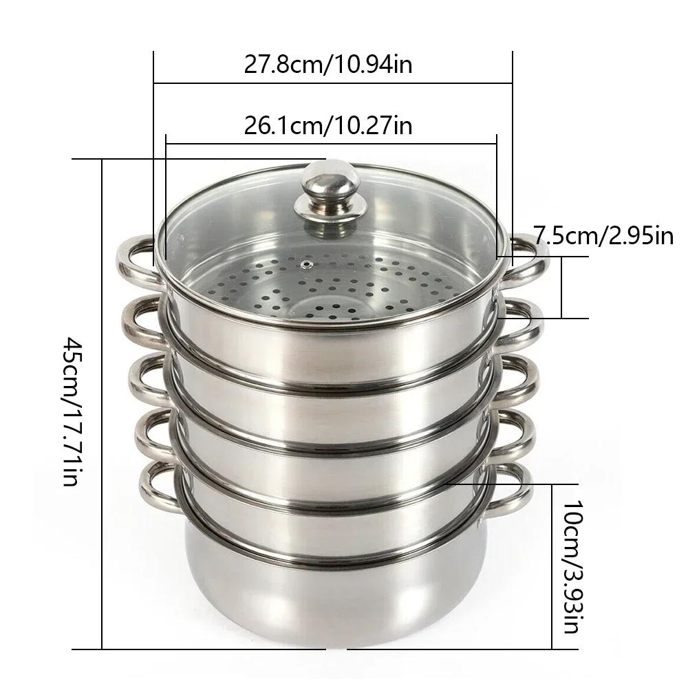 5-layer Stainless Steel Steamer Pot Multipurpose Steam Healthy Cooking Durable 304 Food Grade Steel for Meal Prep Steaming