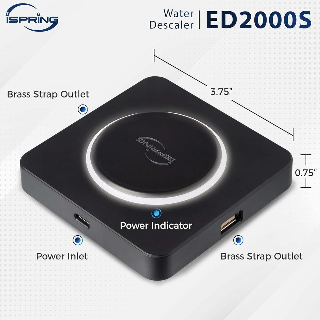 iSpring ED2000S Whole House Water Repellent Electric Hard Water Conditioner Softener Reduces Limescale and Prevents Buildup Salt-Free