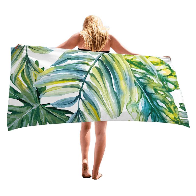 Tropical plant pattern digital-printed polyester Superfine fiber double-sided fleece Beach vacation bath towel, beach towel