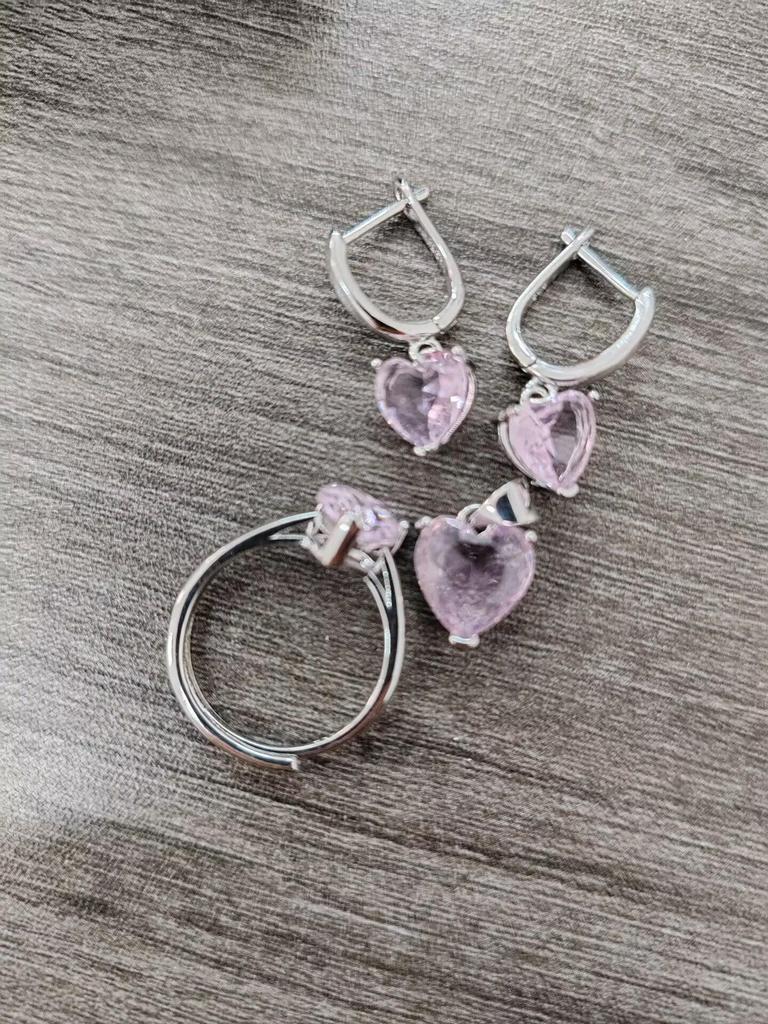 Heart-Shaped Zircon Jewelry Set: Earrings, Necklace & Open Ring - Elegant and Luxurious Fashion Accessories