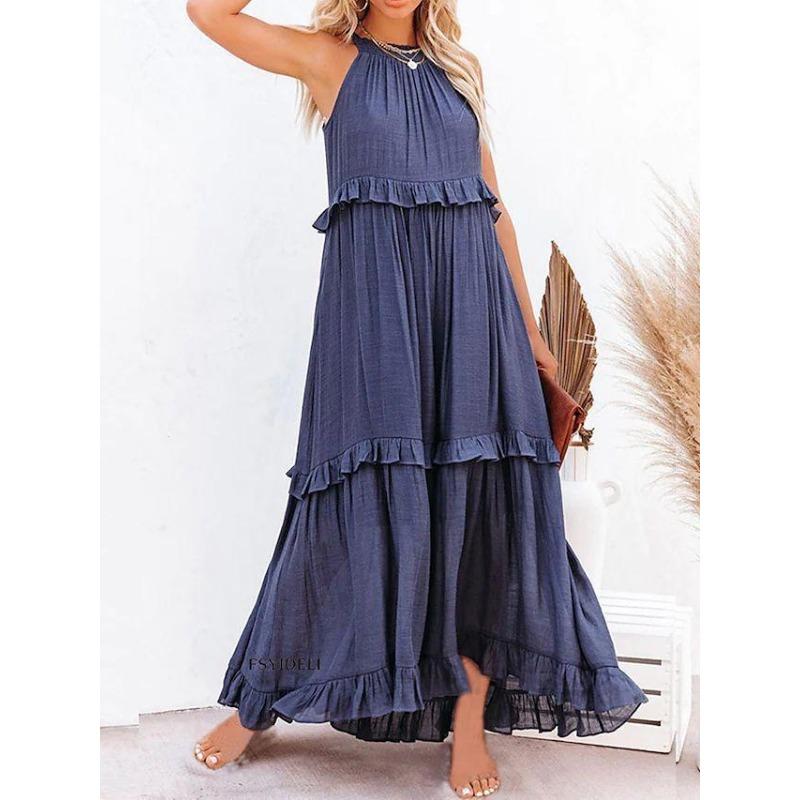 

Summer new style holiday style ruffled long section, European and American style elegant swing beach skirt 2XL