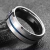 Fashion 8mm Blue Groove Stainless Steel Rings For Men Silver Color Brushed Men Rings Wedding Band  Wholesale