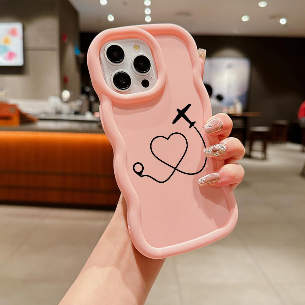 N68 Airplane Flight Trajectory Art Macaron Wavy Edge Phone Cases for iPhone 16 Pro Max Samsung S24 A35 A54 Xiaomi Redmi Note 13 Honor Shockproof Cover
