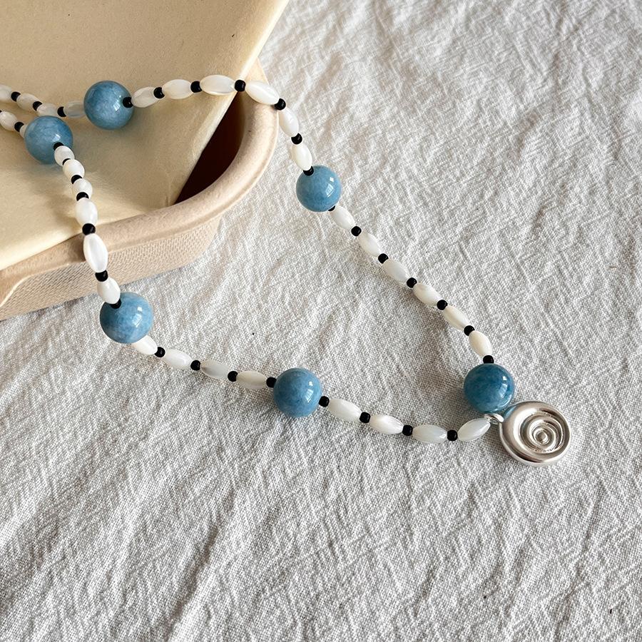 Stone Glass Beaded Spiral Pendant Necklace Temperament Versatile Personality Collarbone Chain Niche Fashion High-end Jewelry