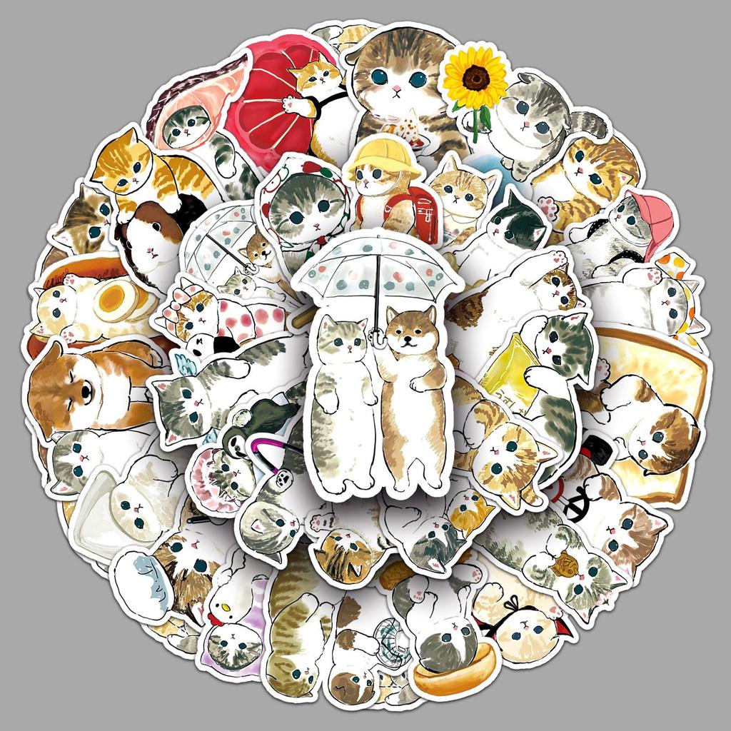 50 Hand-Drawn Cute Kitten Cartoon Stickers for Journals, Phone Cases, Water Bottles, Albums, and More - Waterproof and Decorative