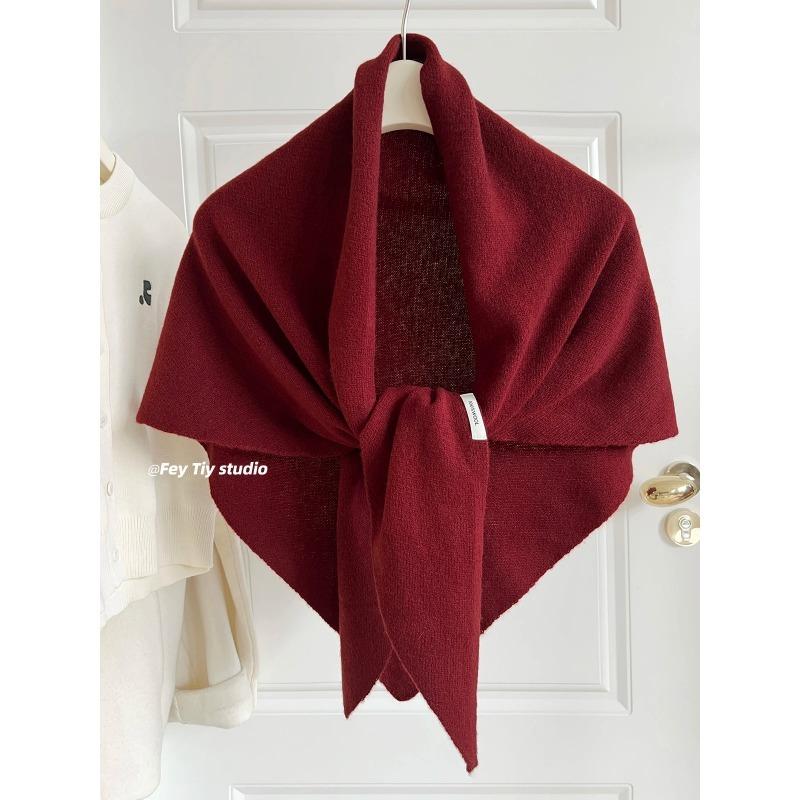 British Korean Triangle Scarf  Niche Wool  Triangular Scarf Women Headscarf Knitted Scarf Multi-functional Warm Knitted Scarf