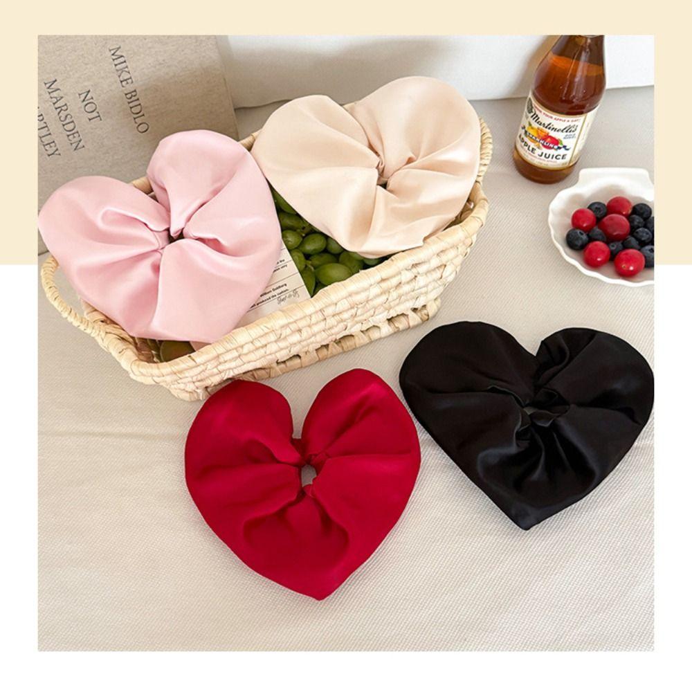 Heart Shape Heart Hair Rope Love Exaggerated Hair Ring Trendy Large Satin Hair Scrunchies  Ladies