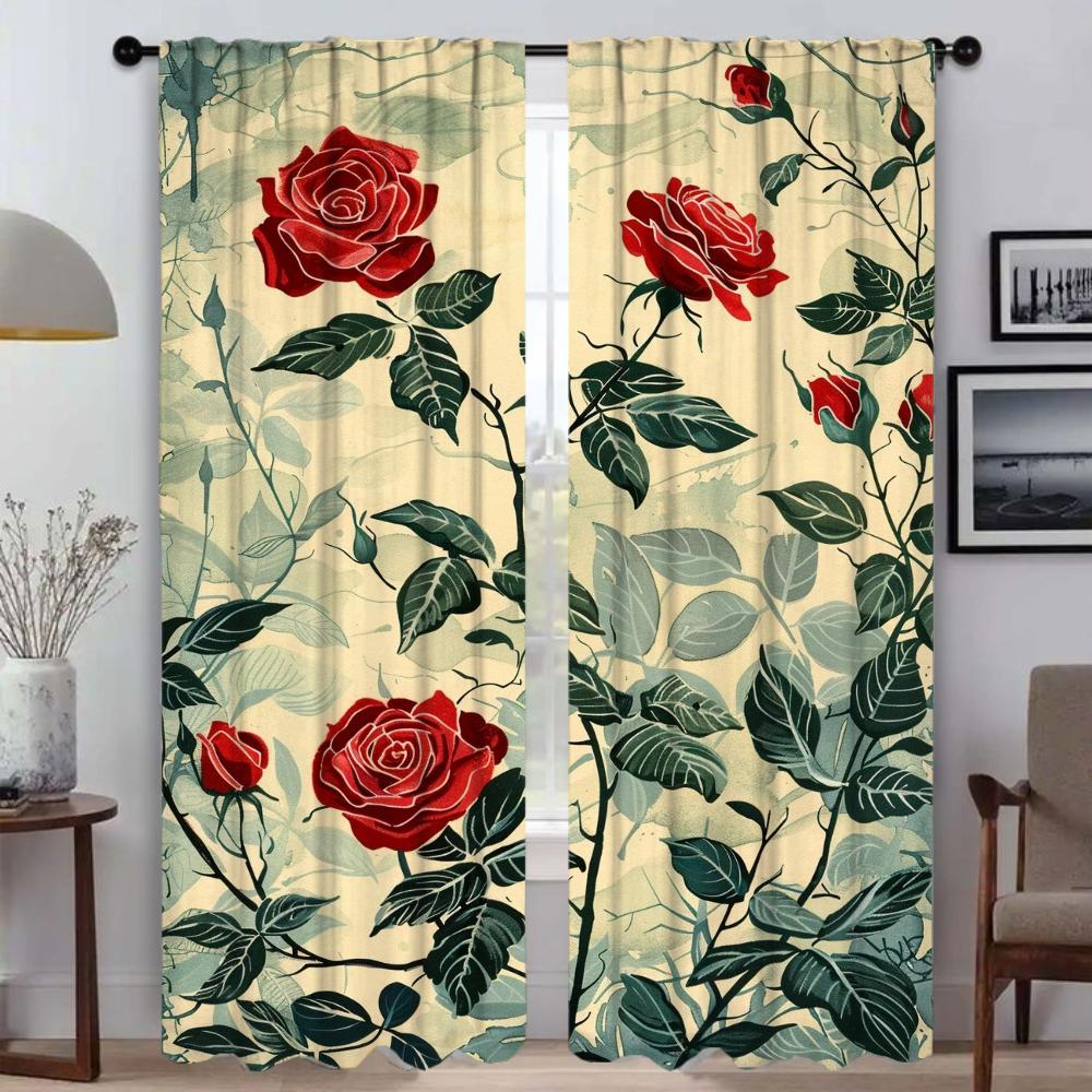 Elegant Rose Watercolor Room Curtains Living Window Curtain Tulle Bedroom Partition Halloween Decoration Shades Polyester Perfect For Great