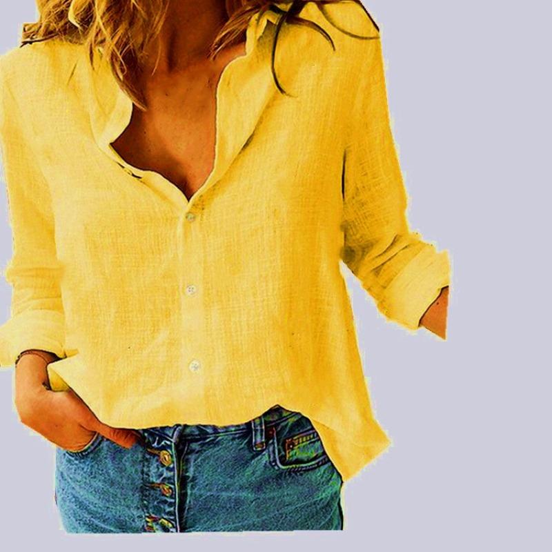 Spring and Autumn, Solid Color Casual Loose Long Sleeve Linen Shirt with Sleeves, Shirt Women