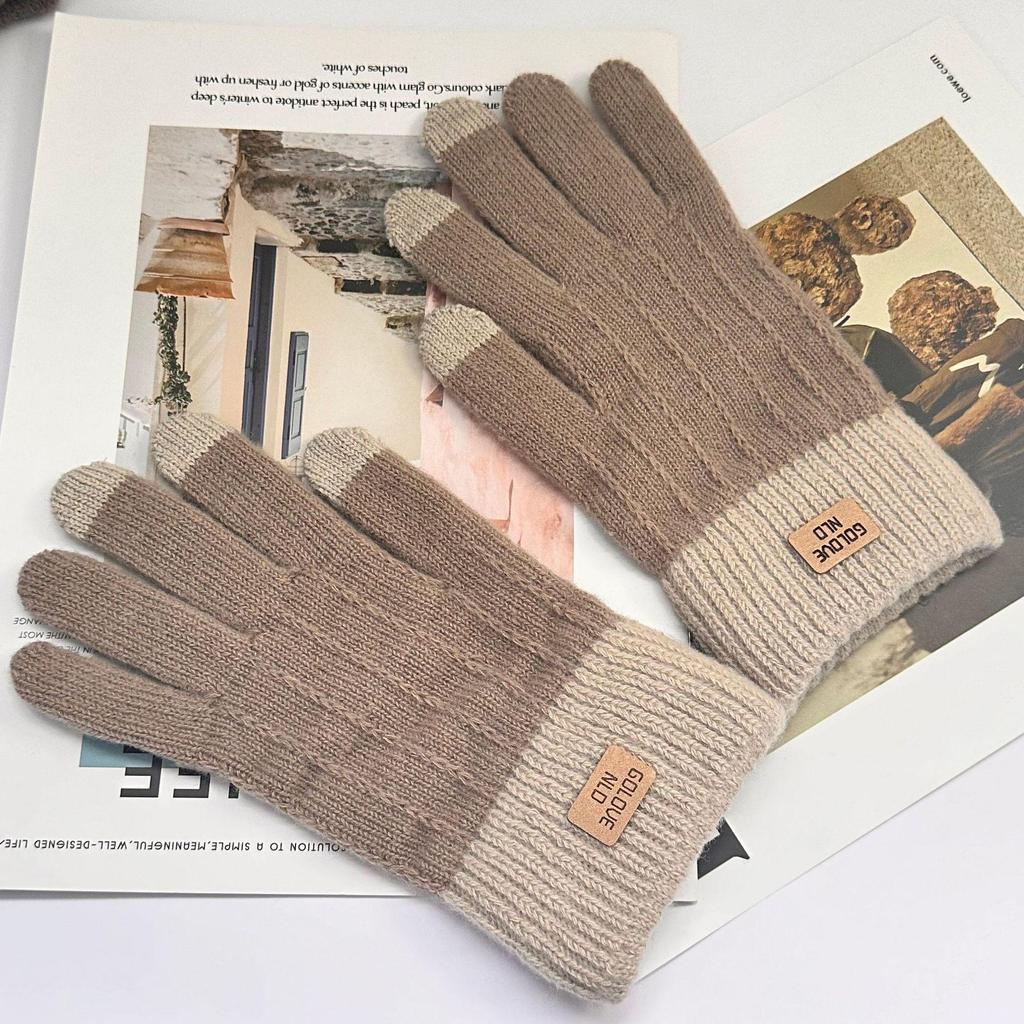 Koreanische winddichte Touchscreen-Winterhandschuhe: Mit Samt gefüttert, gestrickt, Unisex für Studenten, einfarbig.