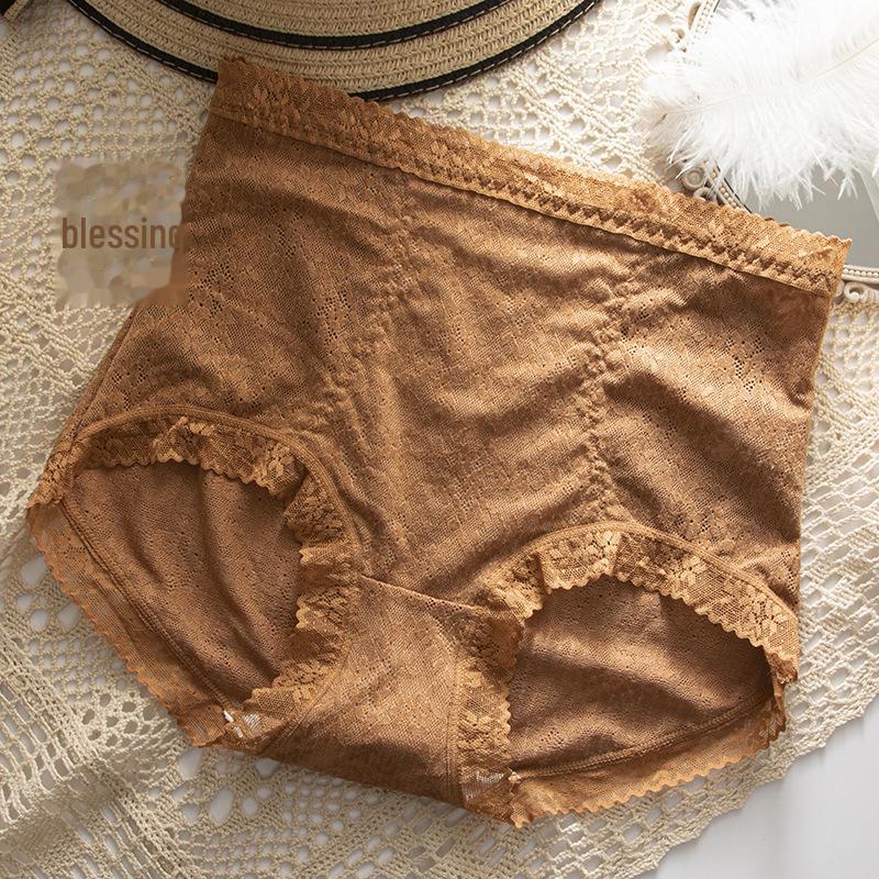 High Waist Lace Silk Panties for Women - Antibacterial, Breathable, Cotton Crotch, Sexy Large Size Briefs